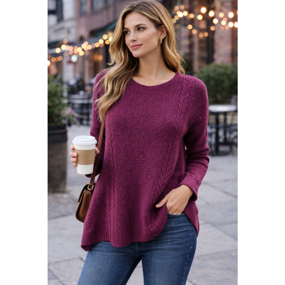 American Eagle Cable Knit Sweater Purple Crew Neck Pullover Women M